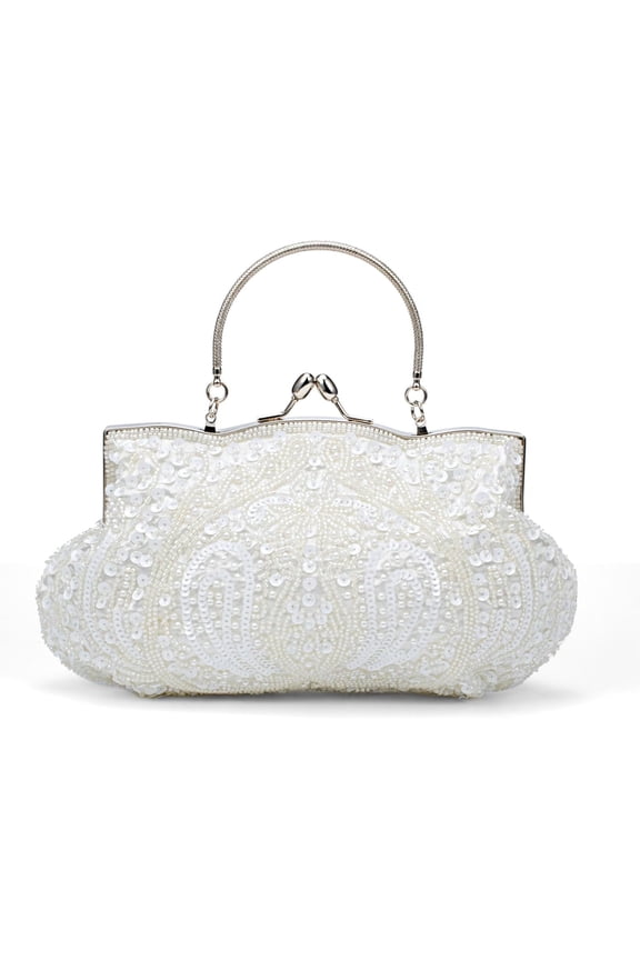 Simcat Beaded Sequin Flower Evening Purse Large Clutch Bag
