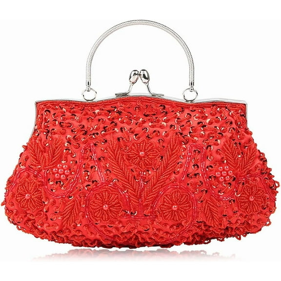 CAILDANL Simcat Beaded Sequin Flower Evening Purse Large Clutch Bag