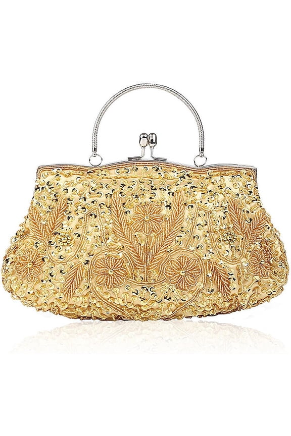 Simcat Beaded Sequin Flower Evening Purse Large Clutch Bag