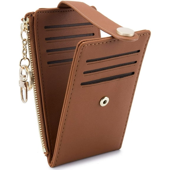 CAILDANL Slim Wallet for Women,RFID Blocking Bifold Credit Card Holder with Zipper Coin Pocket,ID Window,Keychain