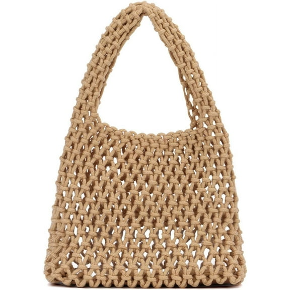 CAILDANL Small Crochet Tote Bag for Women Summer Mesh Woven Handbags Beach Hobo Bag
