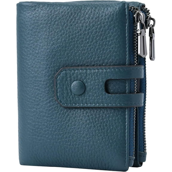 CAILDANL Small Soft Leather Wallet for Women RFID Blocking Ladies Card Holder with Double Zipper Pocket