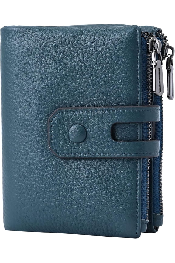 Small Soft Leather Wallet for Women RFID Blocking Ladies Card Holder with Double Zipper Pocket