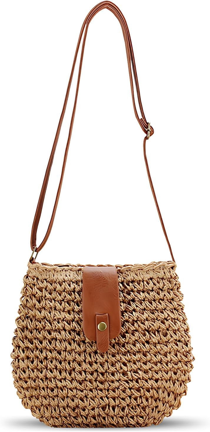 CAILDANL Small Straw Crossbody Bag for Women Boho Handmade Woven Summer Beach Bag Handbags Shoulder Purse for Vacation