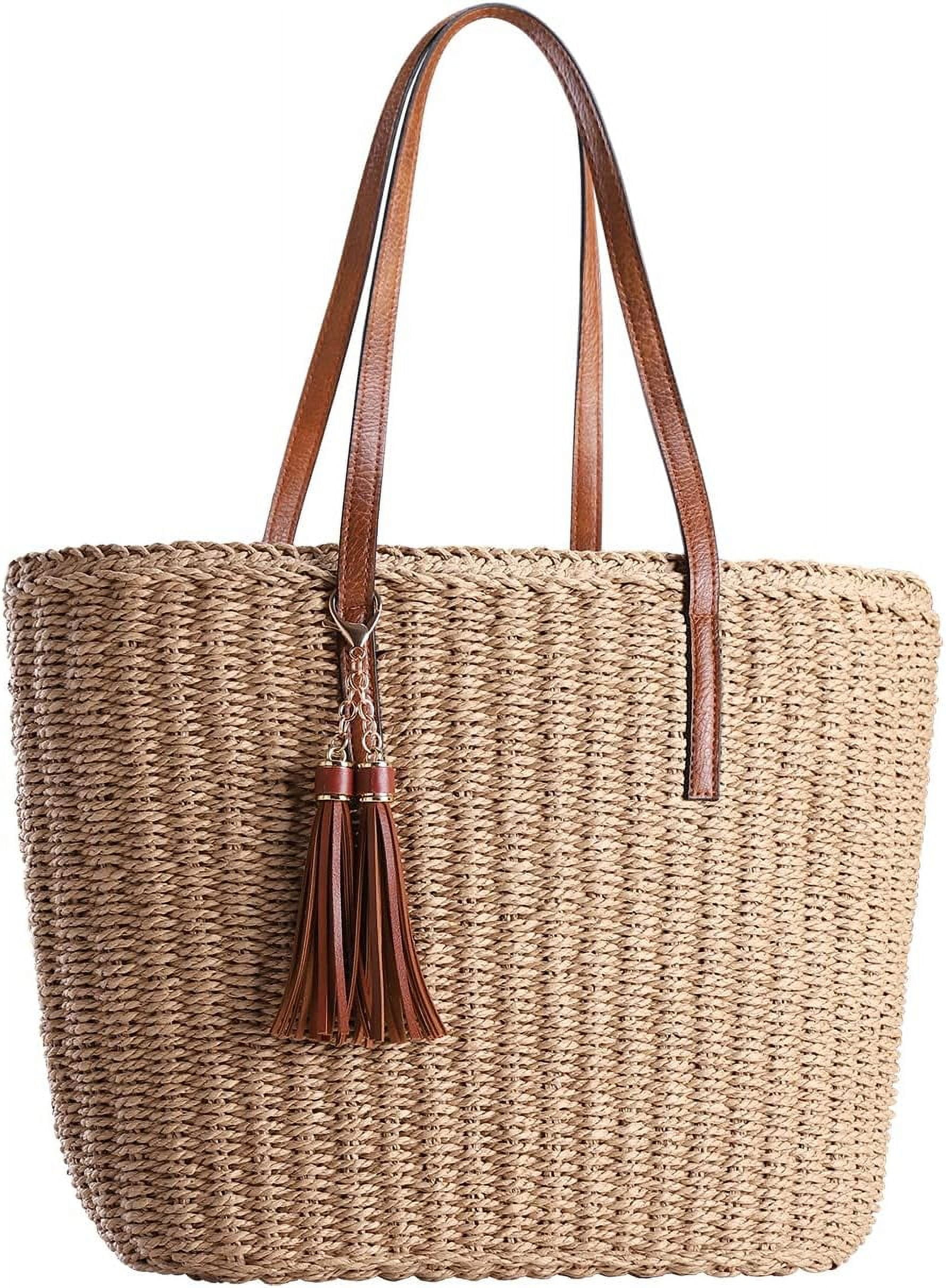 CAILDANL Straw Bags For Women | M Size Travel Straw Totes Bag Woven Summer Handmade Shoulder Bag Handbag