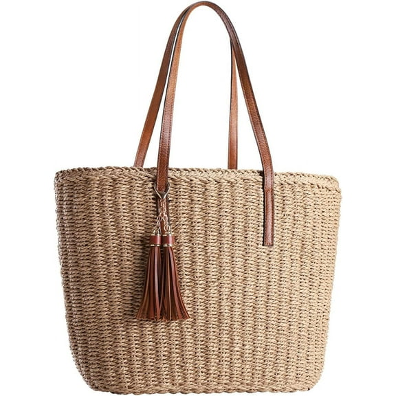CAILDANL Straw Bags For Women | M Size Travel Straw Totes Bag Woven Summer Handmade Shoulder Bag Handbag