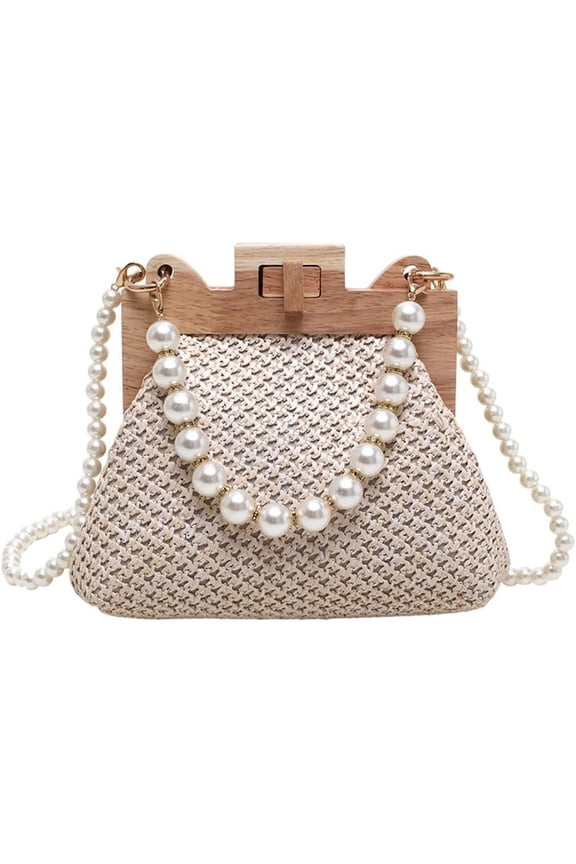 Straw Beach Bags For Women Summer Straw Cross-body Bag Raffia Handbag Pearls Purses Shoulder Bag Shell Shaped Bag 2025
