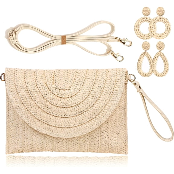 CAILDANL Straw Clutch Handbag Summer Beach Straw Purse for Women woven Envelope Bag
