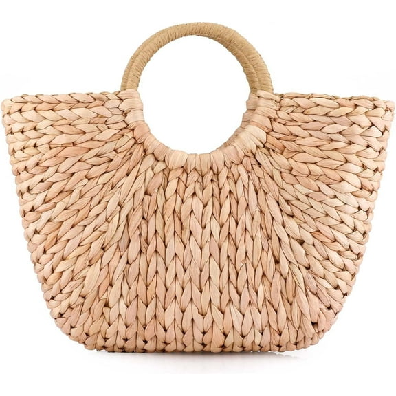 CAILDANL Summer Rattan Bag for Women Straw Hand-woven Top-handle Handbag Beach Sea Straw Rattan Tote Clutch Bags