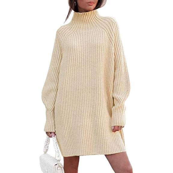CAILDANL Sweater Dresses for Women 2025 Fall Fashion Mock Neck Long Lantern Sleeve Oversized Outfits Knit Tops Clothes