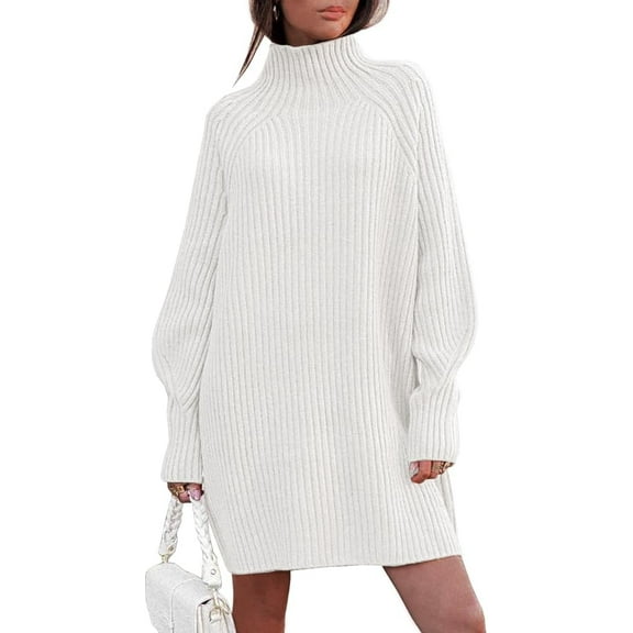 CAILDANL Sweater Dresses for Women 2025 Fall Fashion Mock Neck Long Lantern Sleeve Oversized Outfits Knit Tops Clothes