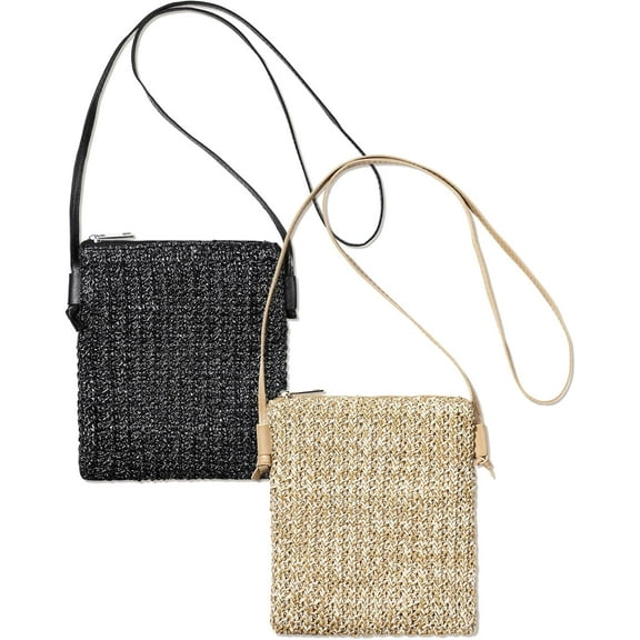 CAILDANL Sweetude 2 Pcs Straw Beach Bag for Women 6.9 x 7.9 Inches Summer Woven Straw Purse Cute Shoulder Crossbody Handbags for Women