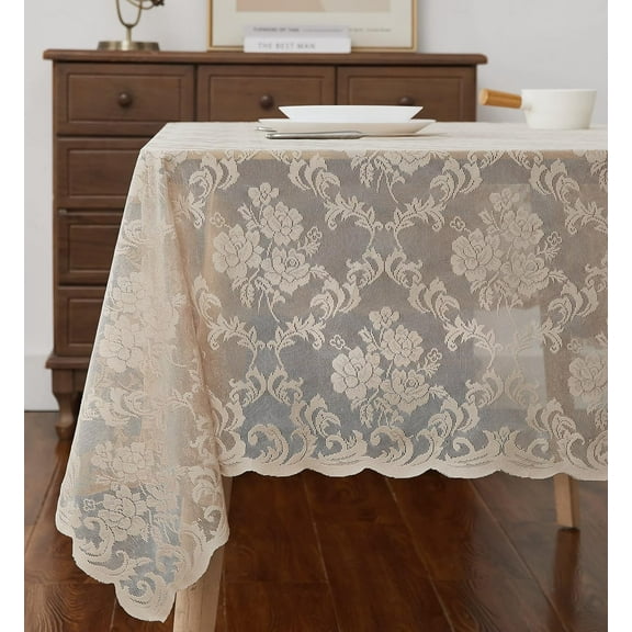 CAILDANL Tablecloth. 60 x 84 Ivory Lace Tablecloth. Elegant Rectangle Tablecloths for Rectangle Tables Feature Floral Design for Rustic Kitchen Décor, Wedding Decor. MTC Ivory 84