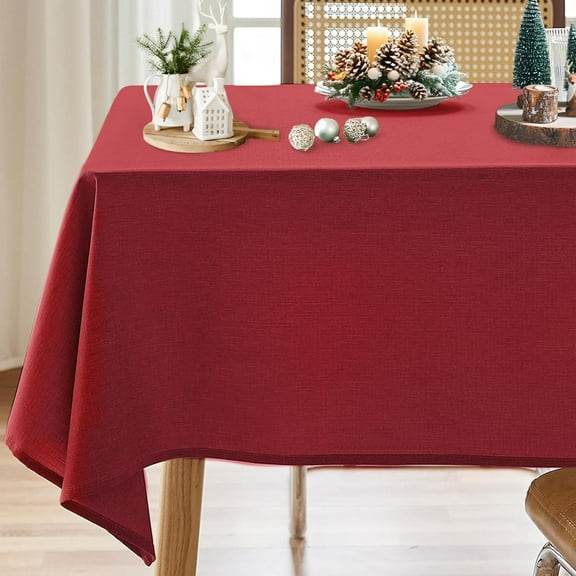 CAILDANL Textured Linen Tablecloth Rectangle 52x70 Waterproof Spill-Proof Wipeable Table Cloth Wrinkle Free Linen Outdoor Table Cover for Birthday Party Farmhouse Tablecloths Up to 36‘'X54'' Tables