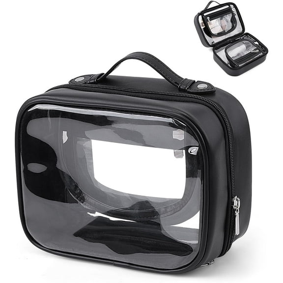 CAILDANL Travel Toiletry Bag TSA Approved Makeup Bag Clear 2 Layer Cosmetic Bag with Handle Waterproof Transparent Makeup Organizer