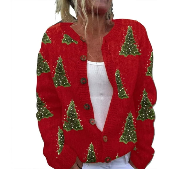 CAILDANL Ugly Sweaters for Women Plus Size Vintage Santa Funny Cardigan Button Up Cute Knit Santa Xmas Sweater