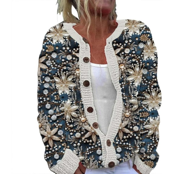 CAILDANL Ugly Sweaters for Women Plus Size Vintage Santa Funny Cardigan Button Up Cute Knit Santa Xmas Sweater