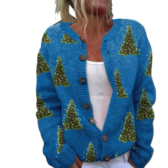 CAILDANL Ugly Sweaters for Women Plus Size Vintage Santa Funny Cardigan Button Up Cute Knit Santa Xmas Sweater