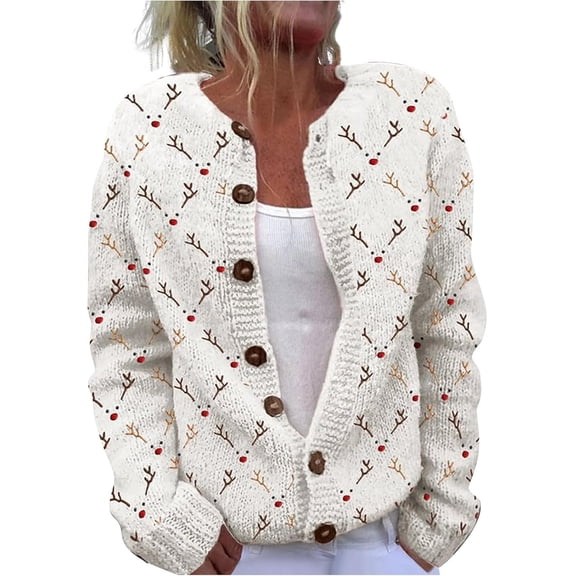 CAILDANL Ugly Sweaters for Women Plus Size Vintage Santa Funny Cardigan Button Up Cute Knit Santa Xmas Sweater