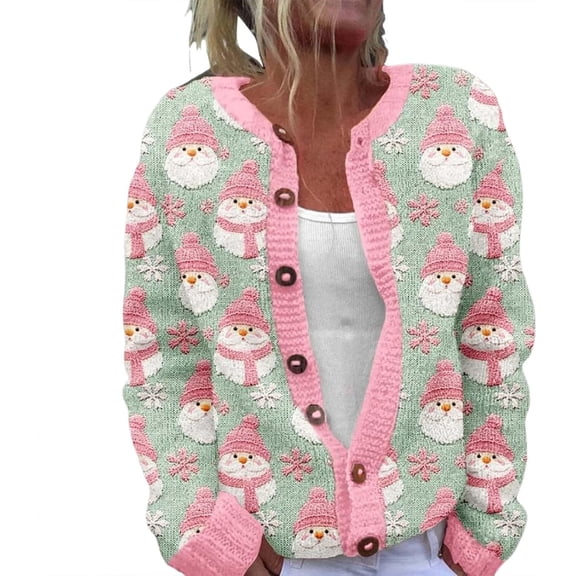 CAILDANL Ugly Sweaters for Women Plus Size Vintage Santa Funny Cardigan Button Up Cute Knit Santa Xmas Sweater