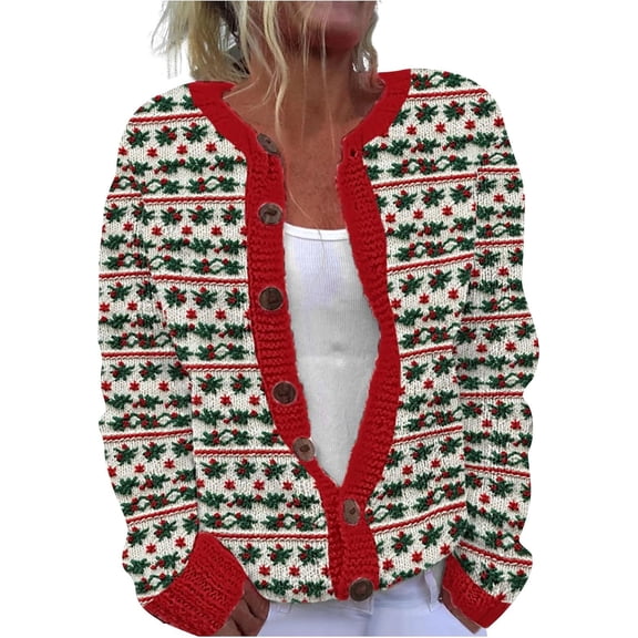 CAILDANL Ugly Sweaters for Women Plus Size Vintage Santa Funny Cardigan Button Up Cute Knit Santa Xmas Sweater