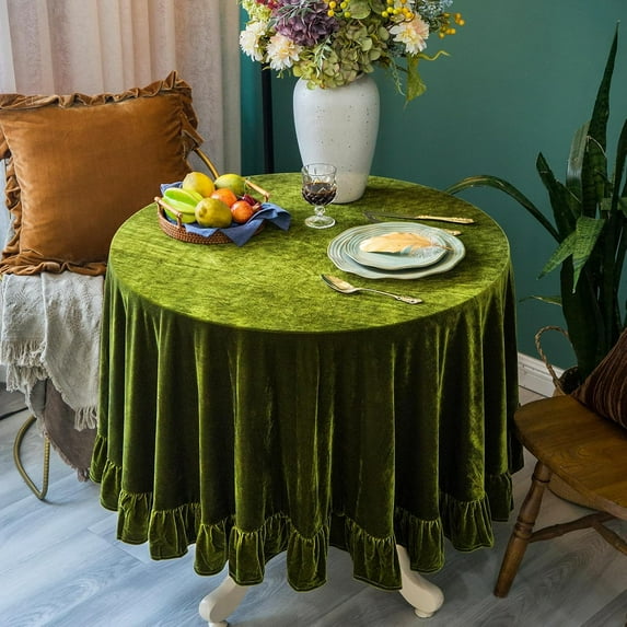 CAILDANL Velvet Tablecloth Luxurious Solid Rectangle Table Cloth,Oblong Retro Farmhouse Ruffle Tablecloths Washable Table Cover for Party Wedding Baby Shower Kitchen Dinning Tabletop Decoration