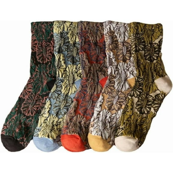 CAILDANL Vintage Embroidered Floral Socks for Women, Combed Cotton Crew Socks
