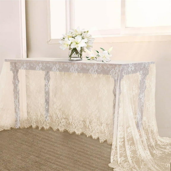 CAILDANL White Lace Tablecloth 60 X120 Inches Rectangle Vintage Embroidered Bridal Wedding Tablecloths Sheer Overlay for Rustic Outdoor Party Reception Home Decor