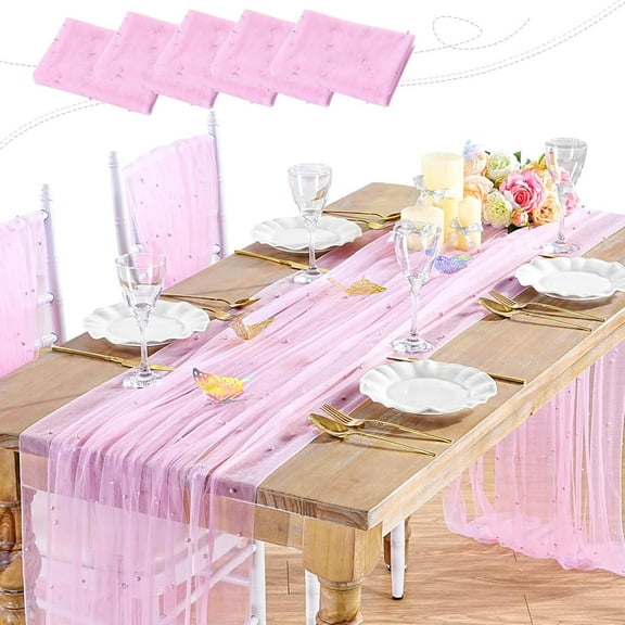 CAILDANL White Pearl Table Cloth: Wedding Decor 10ft Tulle Fabric for Christmas Party Bridal Shower Wedding Arch Veil Lace Decorations 60x120 Inch