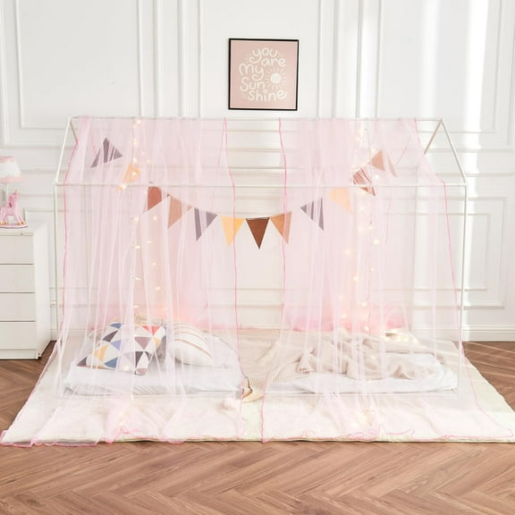 CAILDANL White Twin Canopy Bed Curtains with Light, Princess Bed Canopy Scarf for Girls Room Decor,Window Scarf Valance(2Panel,White)