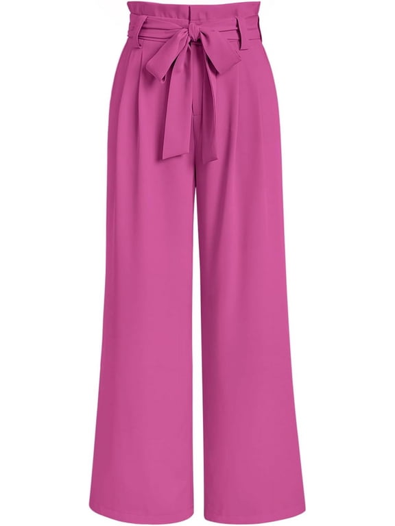 Wide Leg Dress Pants Women's Paperbag High Waisted Business Casual Trousers with Removable Belt