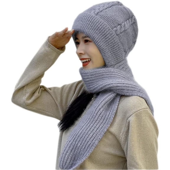 CAILDANL Winter Warm Elastic Soft Ear Protection Knitted Scarf Hat Fleece Lined Beanie Hat