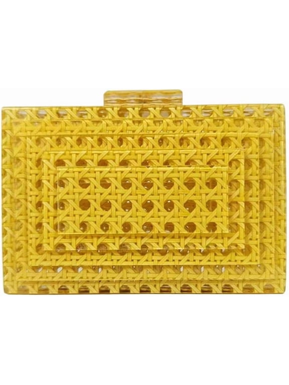 Women Acrylic Rattan Clutch Purse Rattan Woven Evening Bag Wedding Party Purse Summer Beach Wicker Shoulder Handbag