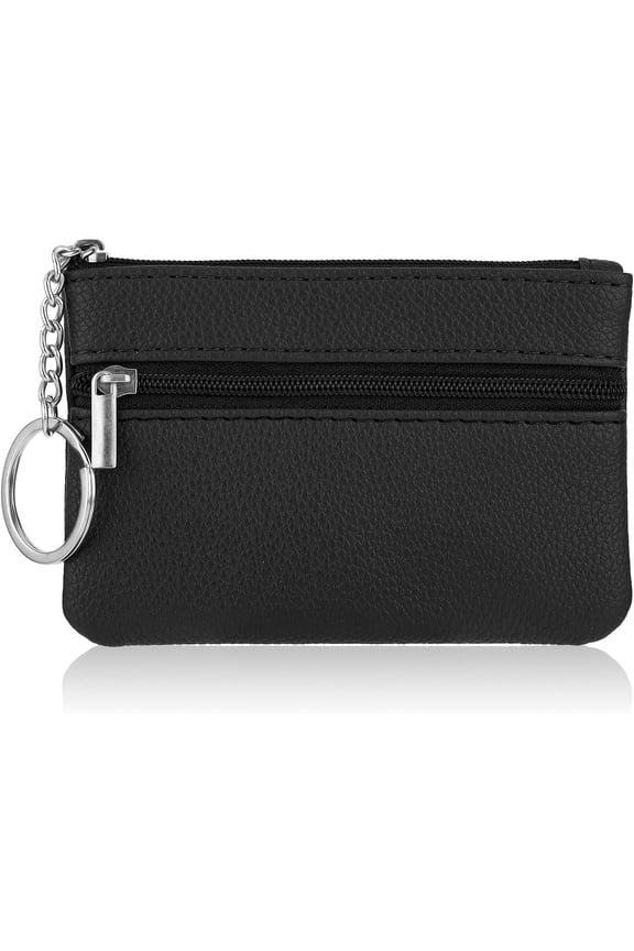 Women Coin Purse, Solid PU Lychee Pattern Zip Mini Coin Purse With Key Ring Portable Change Wallet Mini Coin Pocket for Women Double Zipper Card Holder Wallet (Fantasy Green)