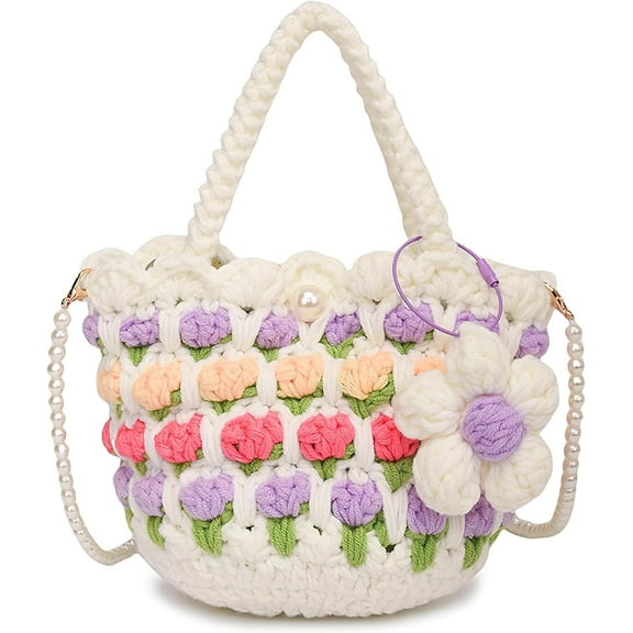 CAILDANL Women Crochet HandBag Small Handmade Woven Crossbody Bag Cute Shoulder Bag Knitted Tote Bag Fairy Bag Gifts for Women