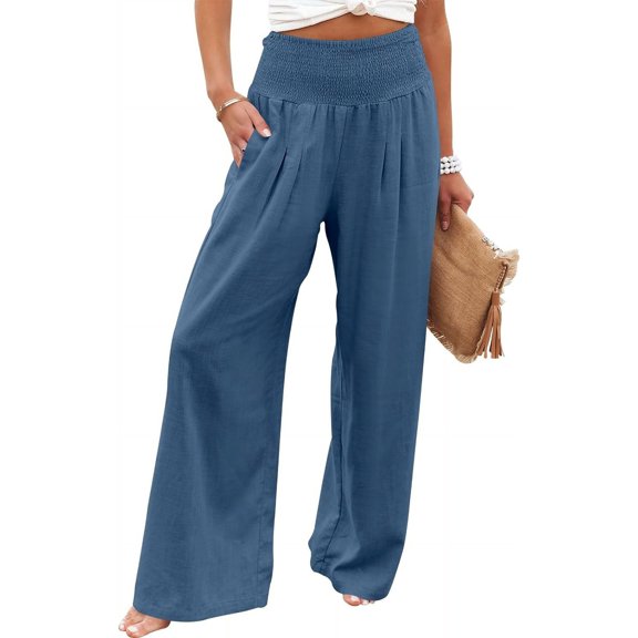 CAILDANL Women Linen Palazzo Pants Summer Boho Wide Leg High Waist Casual Lounge Pant 2025 Beach Travel Vacation Outfits