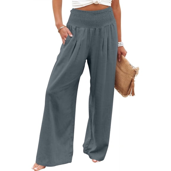 CAILDANL Women Linen Palazzo Pants Summer Boho Wide Leg High Waist Casual Lounge Pant 2025 Beach Travel Vacation Outfits