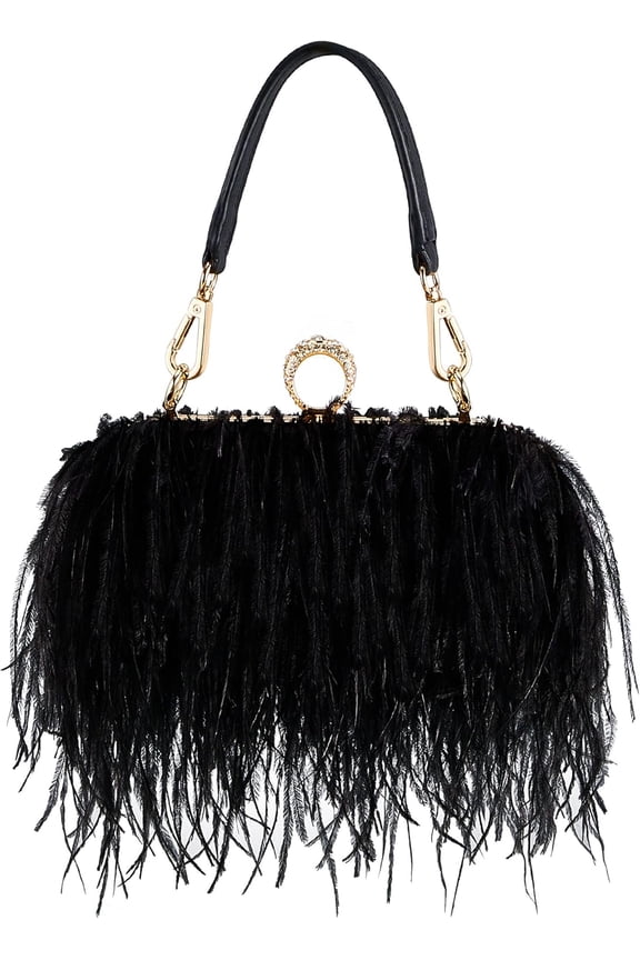 Women Ostrich Feather Tote Bag Fluffy Purse Clutch Feather Evening Handbag for Wedding