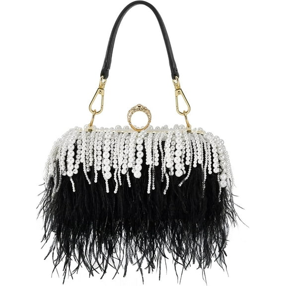 CAILDANL Women Ostrich Feather Tote Bag Fluffy Purse Clutch Feather Evening Handbag for Wedding