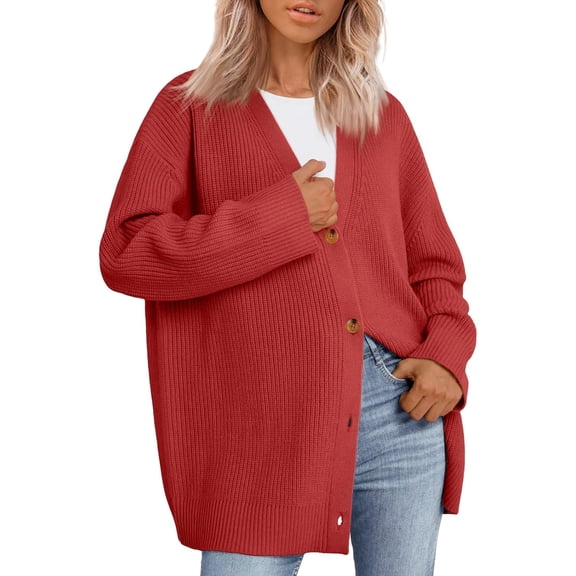 CAILDANL Women Oversized Cardigan Sweater 2025 Fall Outfits Cloth Fashion V Neck Knit Button Front Casual Trendy Tops