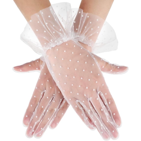 CAILDANL Women Short Lace Glove Floral Courtesy Lace Glove for Wedding Tea 1950's Party Costume Favors