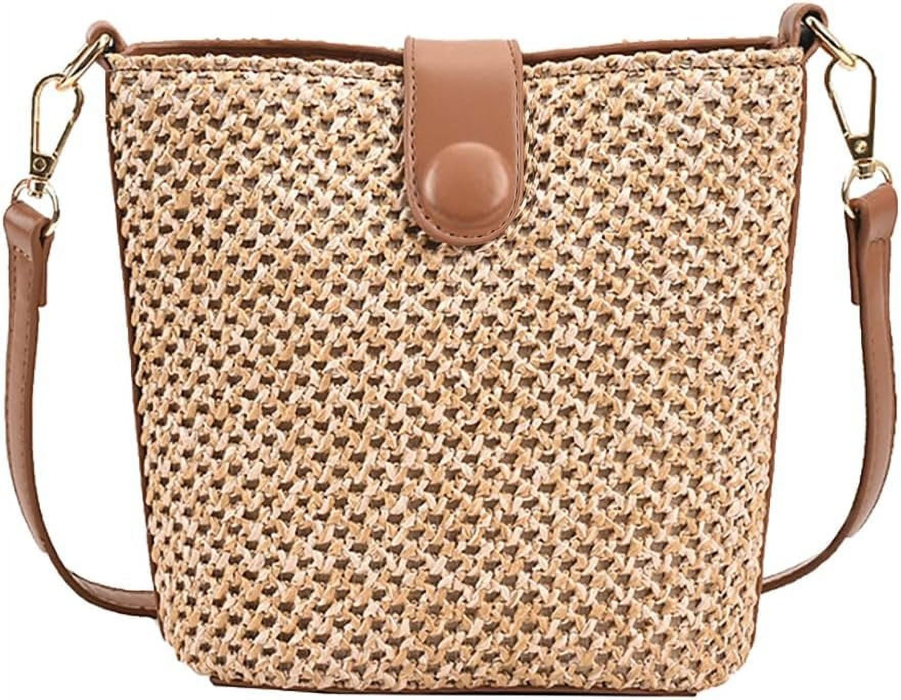 CAILDANL Women Straw Crossbody Bag Beach Handmade Rattan Shoulder Bags Hand Woven Leather Straps Straw Clutch Purse Vacation