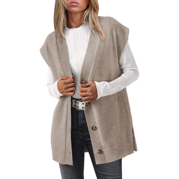 CAILDANL Women V Neck Sweater Vest Oversized Long Cardigan Casual Vest Tops 2025 Trendy