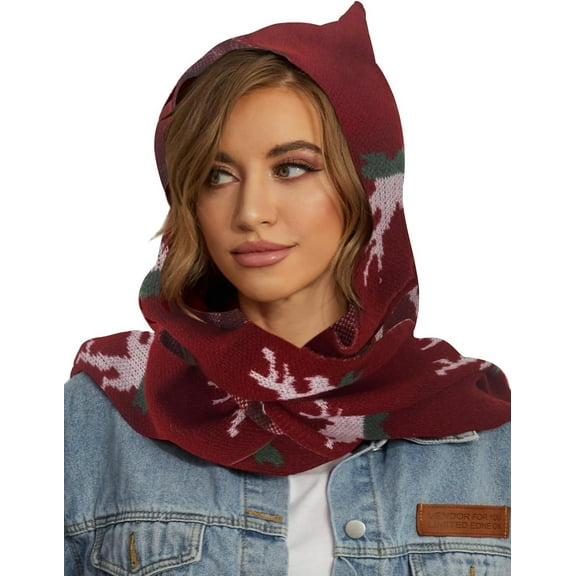 CAILDANL Women Winter Knitted Hooded Long Scarf Warm Shawl Wrap Head Scarves