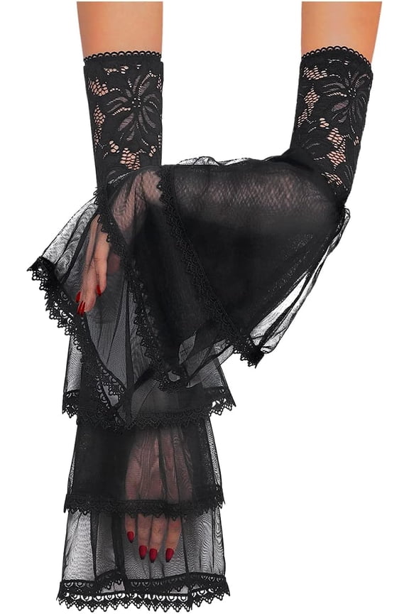 Women's 1 Pair Gothic Black Lace Sleeves Witch Gloves Victorian Lace Arm Sleeve Vampire Accessory