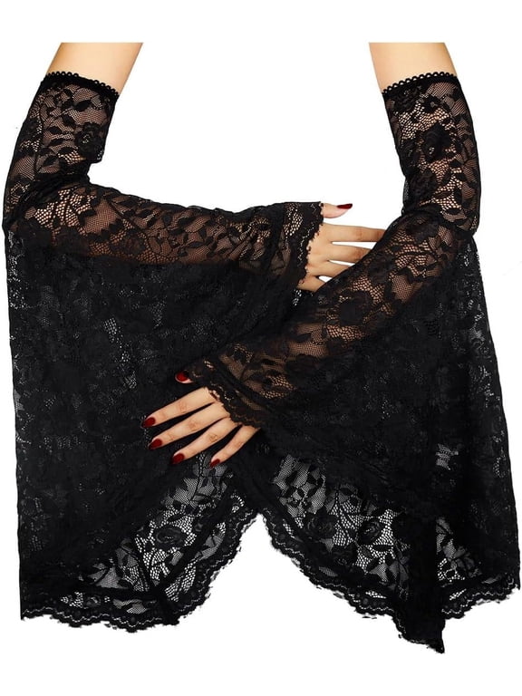 Women's 1 Pair Gothic Black Lace Sleeves Witch Gloves Victorian Lace Arm Sleeve Vampire Accessory