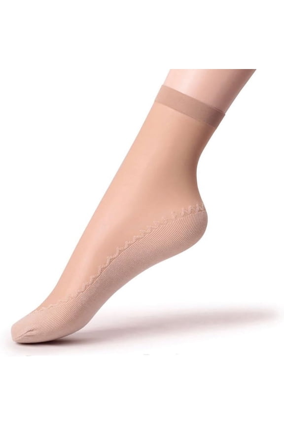 Women's 6 Pairs Silky Anti-Slip Cotton Sole Sheer Ankle High Tights Hosiery Socks Reinforced Toe