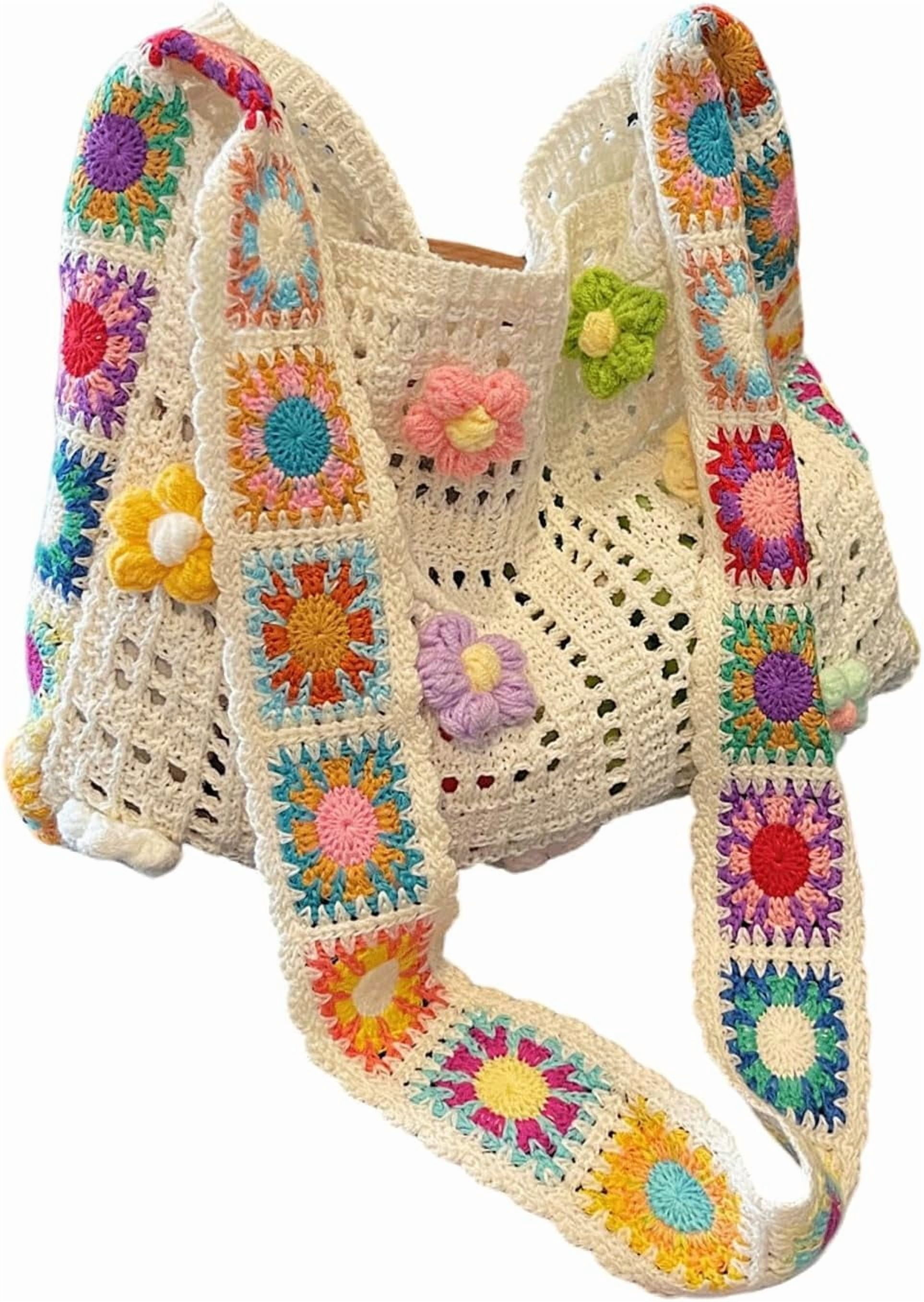 CAILDANL Women's Boho Embroidery Crossbody Bag Hollow Out Crochet Knit Shoulder Bag Tote Handbag
