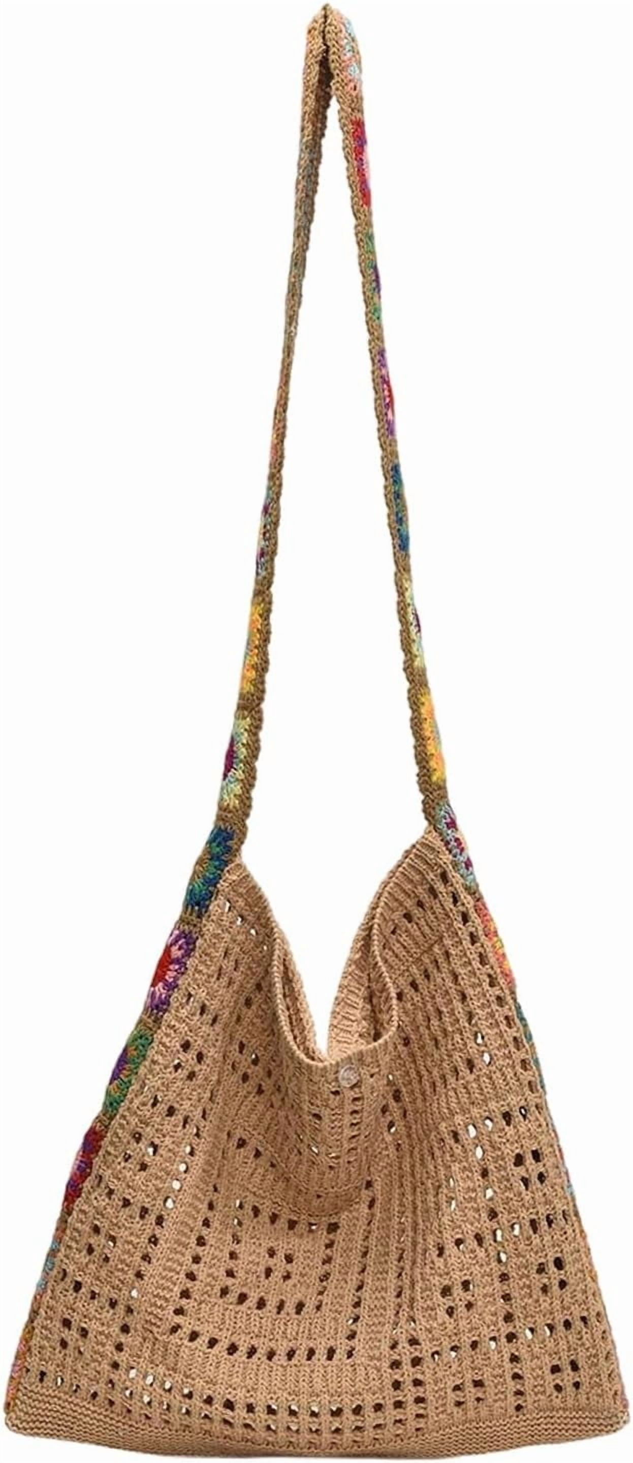 CAILDANL Women's Boho Embroidery Crossbody Bag Hollow Out Crochet Knit Shoulder Bag Tote Handbag