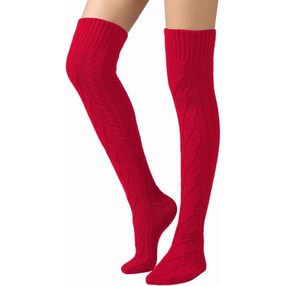 CAILDANL Women's Cable Knit Thigh High Boot Socks Extra Long Winter Stockings Leg Warmers